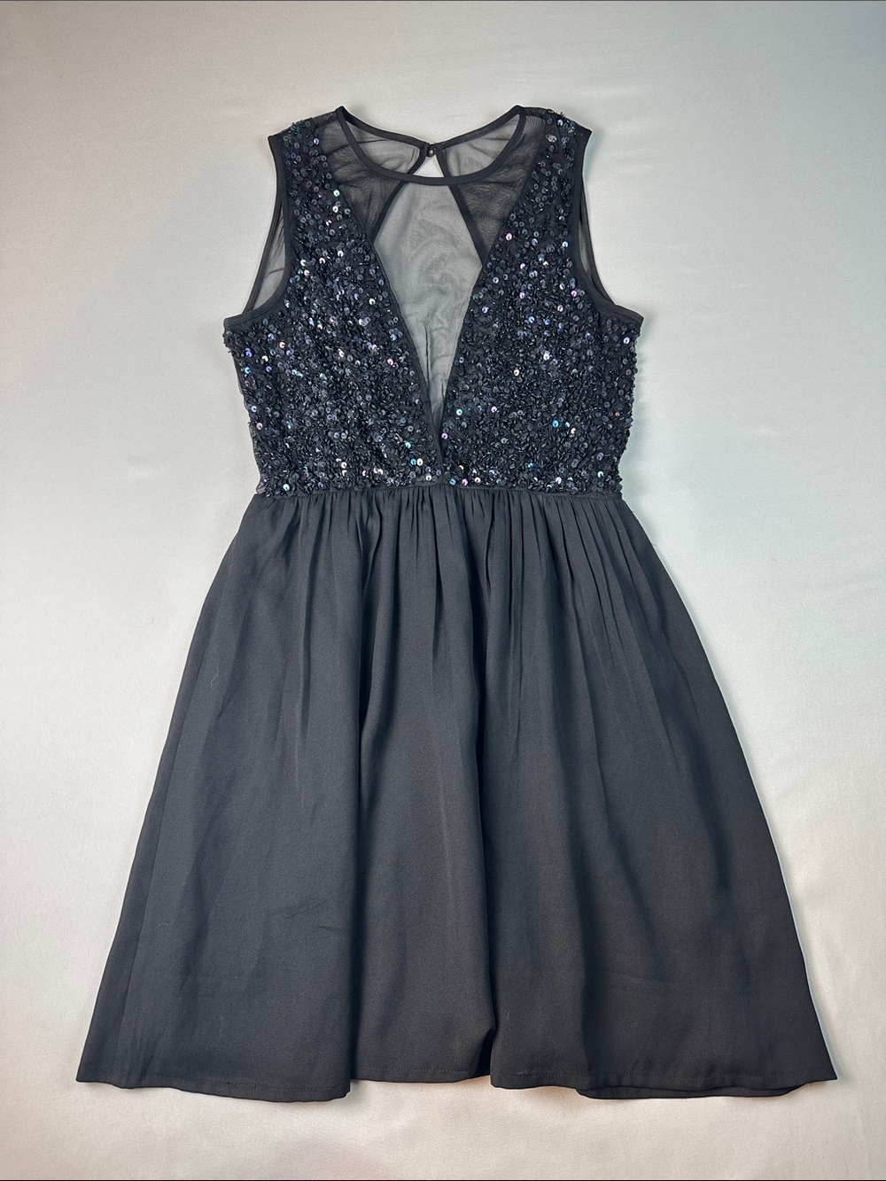 Forever 21 Black Sequin Dress Sheer Mesh V-Neck Cocktail Hour